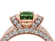 Emerald Cut Vintage Pave Engagement Ring Setting for a Fancy Green Lab-Grown Diamond | Milgrain Edges | Rose Gold