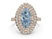 Fancy Blue Marquise Lab-Grown Diamond Double Halo Statement Ring Set in Rose Gold with Pavé Band