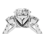 Three-Stone Round Cut Diamond Pavé Band Ring Set in White gold with Prong-Set Trio