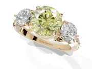 Round Three Stone Engagement Ring Setting for a Fancy Yellow Lab-Grown Diamond | Tapered Pave Band | Yellow Gold