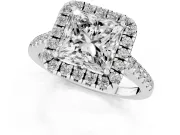 Princess Cut Raised Halo Engagement Ring Setting | Pave Band | Platinum