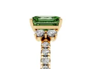 Emerald Cut Side Stone Engagement Ring Setting for a Fancy Green Lab-Grown Diamond | Pave Band | Yellow Gold