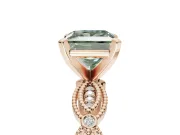 Princess Cut Vintage Engagement Ring Setting for a Fancy Green Lab-Grown Diamond | Graduated Stations | Rose Gold