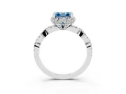 Fancy Blue Asscher Cut Diamond Halo Twist Band Solitaire Ring Set in White gold with Prong-Set Center Stone