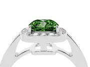 Fancy Green Cushion Cut Diamond Halo Pavé Engagement Ring Set in White gold with Bezel Setting