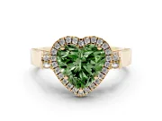 Heart-Shaped Halo Engagement Ring Setting for a Fancy Green Lab-Grown Diamond | Pointed Pave Shoulders | Yellow Gold
