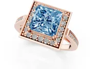 Princess Cut Halo Engagement Ring Setting for a Fancy Blue Lab-Grown Diamond | Polished Halo Rim | Rose Gold