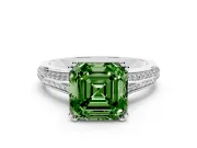 Asscher Cut Pave Split Shank Engagement Ring Setting for a Fancy Green Lab-Grown Diamond | Double Claw Prongs | Platinum