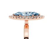 Fancy Blue Marquise Cut Diamond Halo Solitaire Ring Set in Rose gold with Pavé Band and Prong Setting