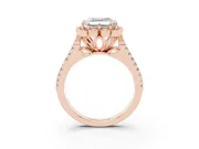 Asscher Cut Petal Frame Floral Halo Engagement Ring Setting | Pavé Split Shank | Rose Gold