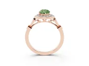 Fancy Green Pear Cut Diamond Halo Engagement Ring Set in Rose gold with Twisted Band and Prong Setting