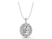 Oval Lab-Grown Diamond Floral Double Halo Pendant Necklace | Pavé Bail | White Gold