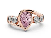 Fancy Pink Pear Cut Diamond Bezel Bypass Ring Set in Rose gold with Round Accents