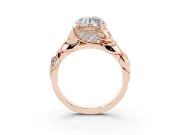 Round Cut Diamond Leaf-Inspired Engagement Ring Set in Rose gold with Round Accents