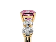 Cushion Cut Five Stone Engagement Ring Setting for a Fancy Pink Lab-Grown Diamond | Prong Set Side Stones | Yellow Gold