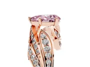 Fancy Pink Pear Cut Diamond Solitaire Ring Set in Rose gold with Layered Twist Pavé Band
