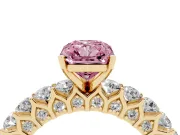 Radiant Cut Shared Prong Engagement Ring Setting for a Fancy Pink Lab-Grown Diamond | Yellow Gold