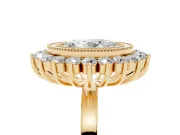 Oval Cut Diamond Halo Ring Set in Yellow gold with Milgrain Edge and Round Prong Setting