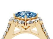 Fancy Blue Princess Cut Diamond Halo Engagement Ring Set in Yellow gold with Split Shank and Prong Setting