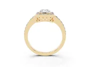 Emerald Cut Diamond Halo Ring Set in Yellow gold with Pavé-Setting Band and Open Prong Center