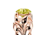 Fancy Yellow Round Cut Diamond Leaf-Inspired Engagement Ring Set in Rose gold with Round Accents