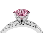 Fancy Pink Round Cut Diamond Solitaire Twist Band Ring Set in Platinum with Pavé Setting and Prong Head