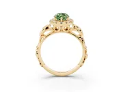 Fancy Green Marquise Cut Diamond Halo Ring Set in Yellow gold with Scrollwork Band and Prong Setting