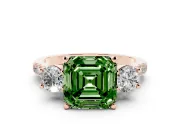 Fancy Green Three-Stone Asscher Cut Diamond Pavé Band Ring Set in Rose gold with Prong-Set Trio