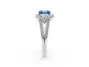 Fancy Blue Asscher Cut Diamond Halo Split Shank Engagement Ring Set in Silver with Prong-Held Center Stone
