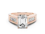 Emerald Cut Channel-Set Engagement Ring Setting | Princess Side Stones | Rose Gold