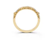 Round Diamond Curved Wedding Band Set in Yellow gold with Pavé Shared Prong Setting
