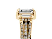 Emerald Cut Hidden Halo Engagement Ring Setting | Triple Row Pavé Band | Yellow Gold