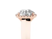Round Cut Diamond Halo Ring Set in Rose gold with Cathedral Band and Prong Setting