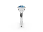 Fancy Blue Asscher Cut Diamond Halo Engagement Ring Set in Silver with Plain Split Shank and Prong Setting