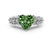 Fancy Green Heart Cut Diamond Cluster Engagement Ring Set in Platinum with Pavé Band and Prong Setting