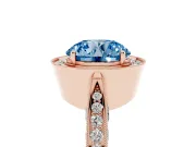Round Milgrain Halo Engagement Ring Setting for a Fancy Blue Lab-Grown Diamond | Side Stones | Rose Gold