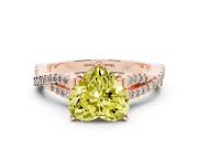 Fancy Yellow Heart Cut Diamond Solitaire Engagement Ring Set in Rose gold with Twisted Pavé Band and Prong Setting