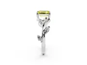 Fancy Yellow Emerald Cut Diamond Solitaire Ring Set in Silver with Twisted Marquise Accent Band