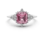 Asscher Cut Cluster Engagement Ring Setting for a Fancy Pink Lab-Grown Diamond | White Gold