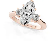 Three-Stone Marquise Cut Diamond Ring Set in Rose gold with Prong Setting and Plain Band