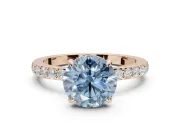 Round Pavé Engagement Ring Setting for a Fancy Blue Lab-Grown Diamond | Rose Gold - Design NV-24928