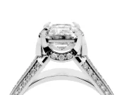 Emerald Cut Diamond Pavé Split Shank Solitaire Ring Set in White gold with Prong Setting
