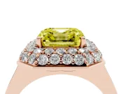 Fancy Yellow Asscher Cut Diamond Halo Engagement Ring Set in Rose gold with Solitaire Band and Prong Setting