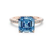 Fancy Blue Asscher Cut Diamond Pavé Band Ring Set in Rose gold with Prong-Set Center Stone