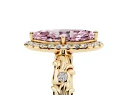 Marquise Leaf Halo Engagement Ring Setting for a Fancy Pink Lab-Grown Diamond | Yellow Gold