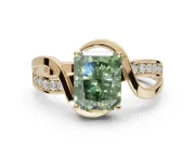 Radiant Cut Bypass Solitaire Engagement Ring Setting for a Fancy Green Lab-Grown Diamond | Pavé Strands | Yellow Gold