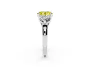 Fancy Yellow Oval Cut Diamond Three-Stone Ring Set in Platinum with Prong Setting and Classic Band
