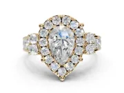Pear-Shaped Halo Side Cluster Engagement Ring Setting | Graduated Channel Band | Yellow Gold