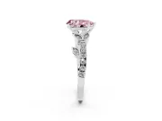 Fancy Pink Pear Cut Diamond Solitaire Leaf-Inspired Ring Set in White gold with Pavé Band and Prong Setting
