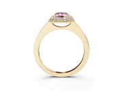 Fancy Pink Emerald Cut Diamond Halo Engagement Ring Set in Yellow gold with Solitaire Band and Prong Setting